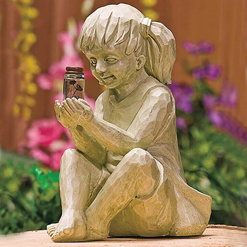 Statues de jardin Enfant Solaires avec Lucioles Lumineuses