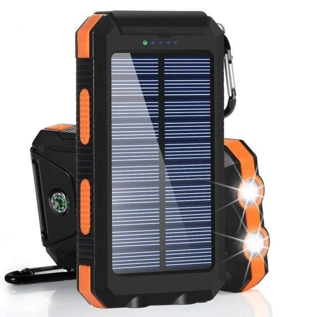 Batterie Solaire 8000mAh - Double USB, Étanche, Antichoc, LED