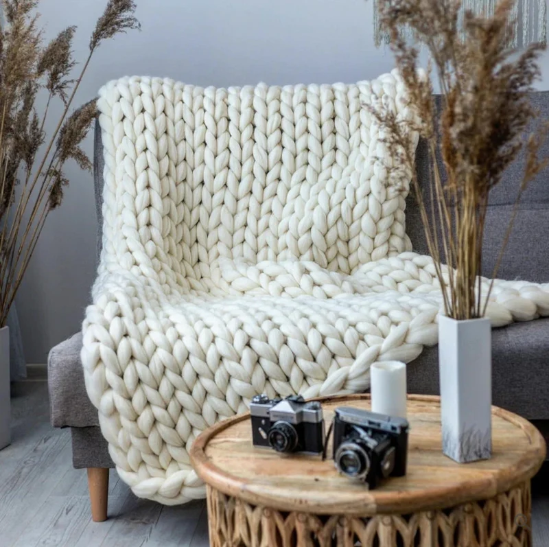 Couverture en Laine Mérinos Tricotée - Chaleur & Luxe