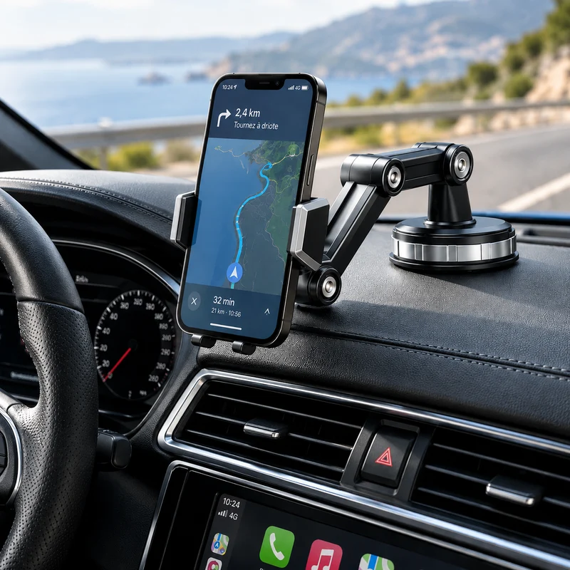 Support téléphone voiture Bras articulé réglable pour tableau de bord