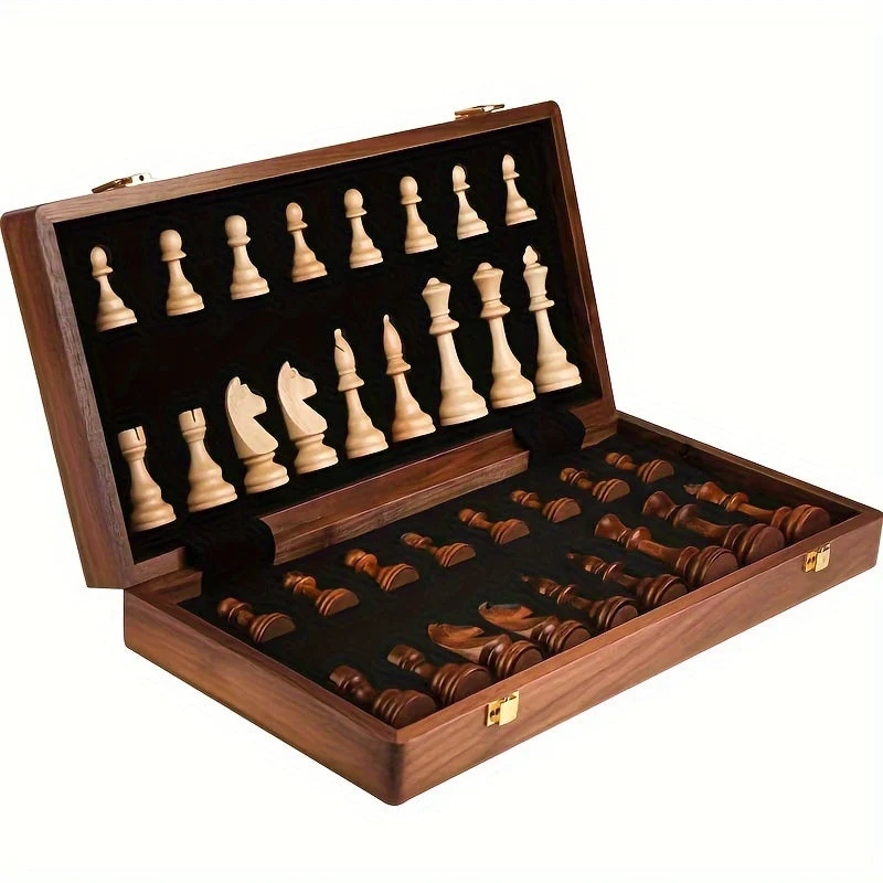 Jeu d’échecs Unisexe en Bois Coffret Pliable avec Pièces en Bois