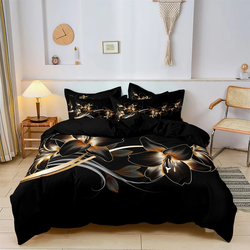 Couette Élégante Noir Or pour Chambre Chic