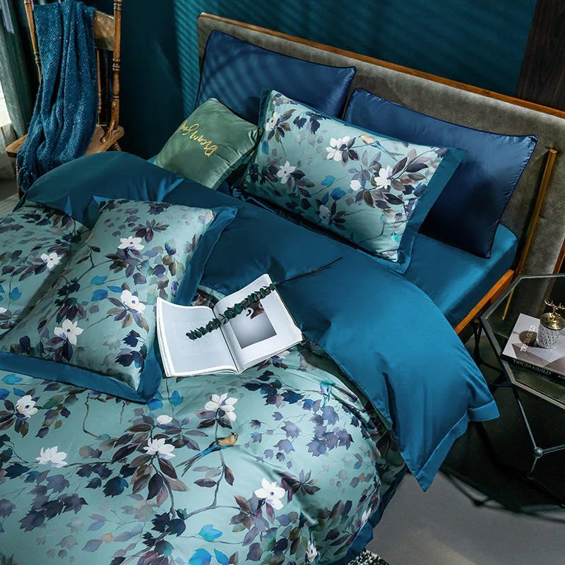 Draps de Lit en Coton Doux avec Fleurons Raffinés