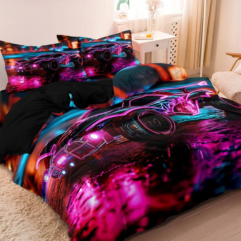 Housse de Couette Voiture Racing | Coloris Fluorescent et Douceur Extrême