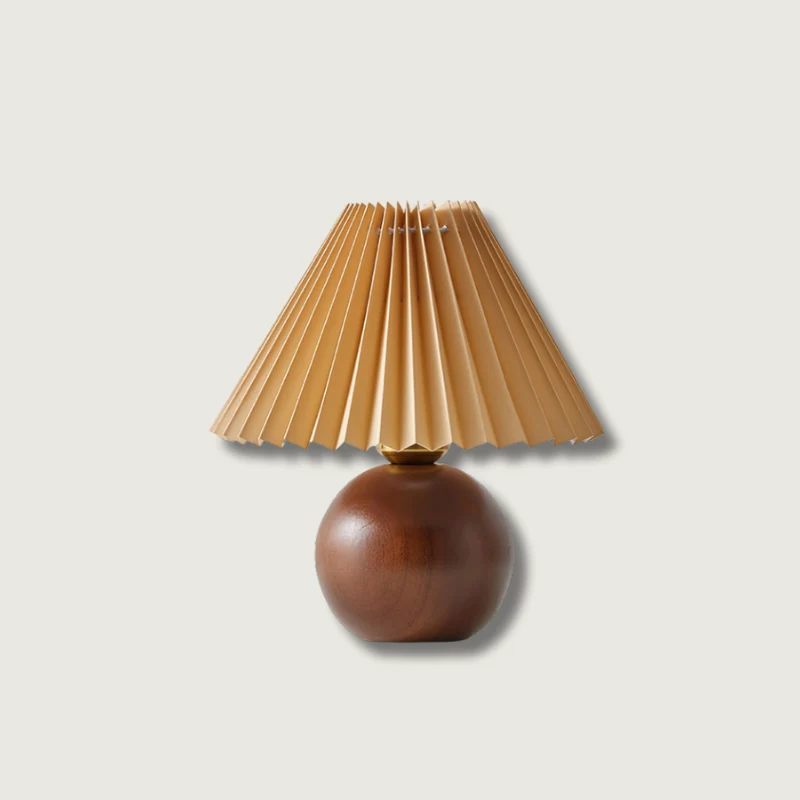Lampe de Table en Bois avec Abat-Jour en Tissu