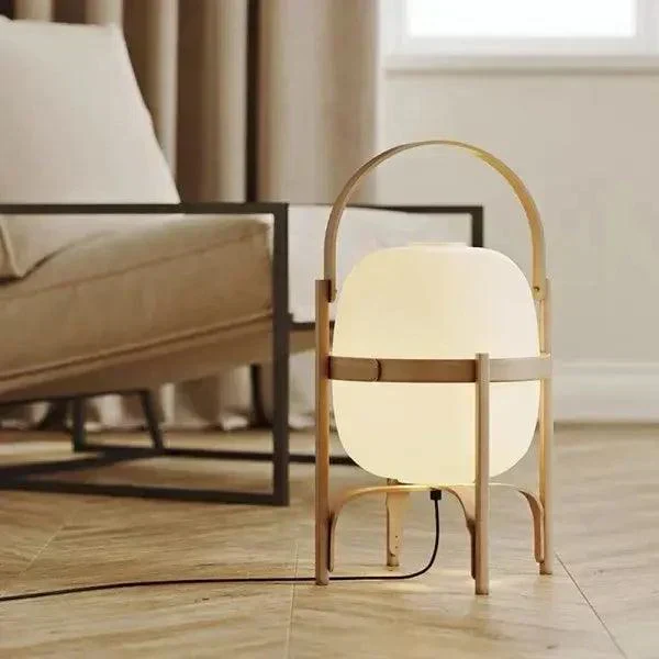 Lampe de Bureau en Bois avec Abat-jour en Verre Élégant