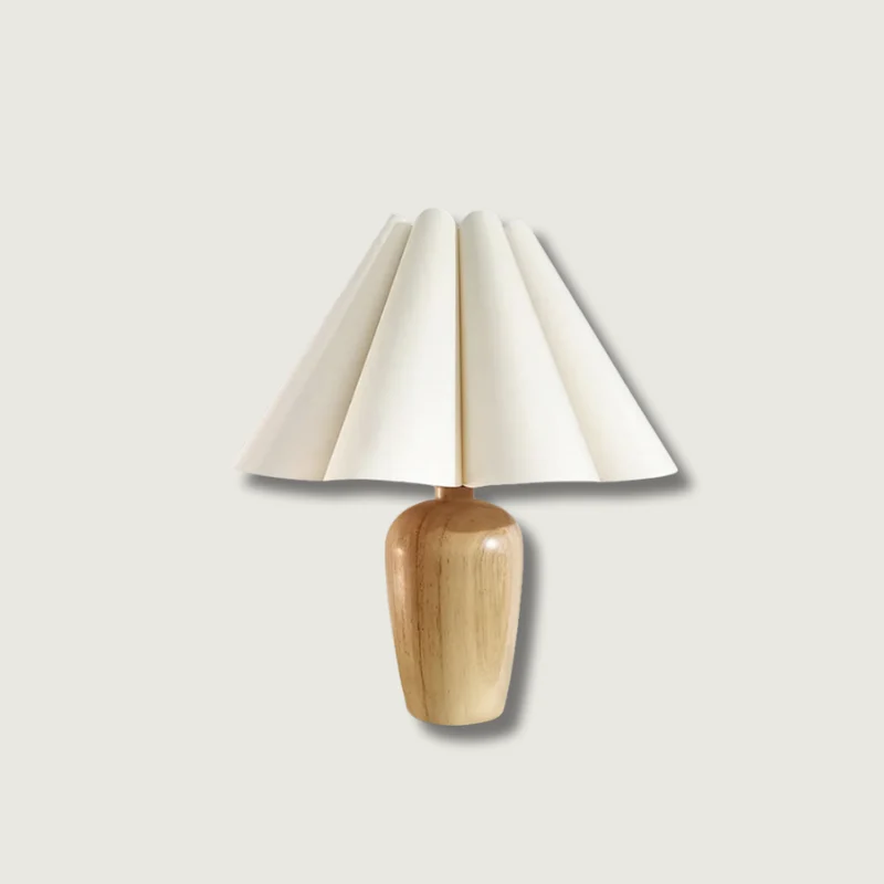 Lampe de Table Chic en Tissu | Abat-jour Décoratif et Base en Chêne