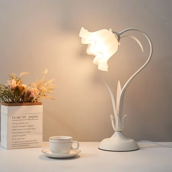 Lampe de Bureau Rétro Réglable | Motif Fleuri et Bras Pliable