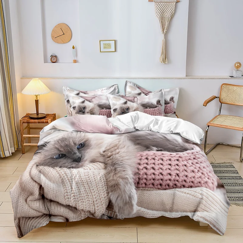 Draps de Lit Chat Mignon en Coton Doux