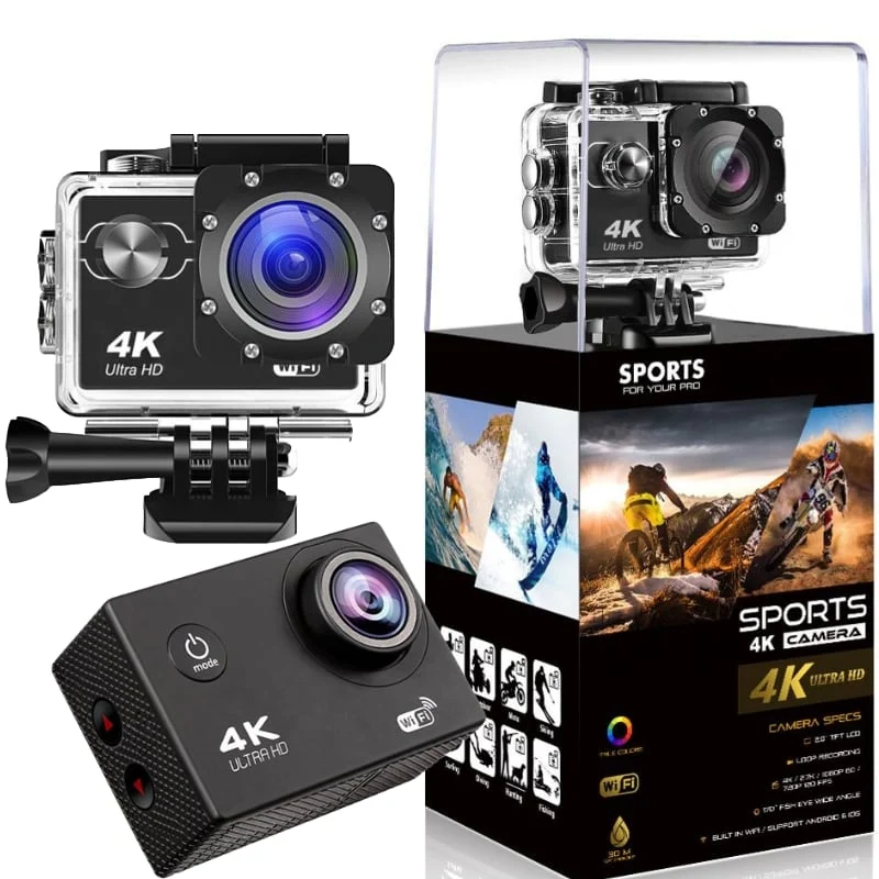 Caméra d'action 4K Ultra HD, étanche, WiFi