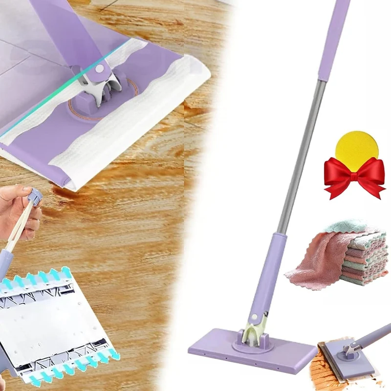 Balai de Ménage Éco-Friendly | Tête Rotative et Chiffons Lavables