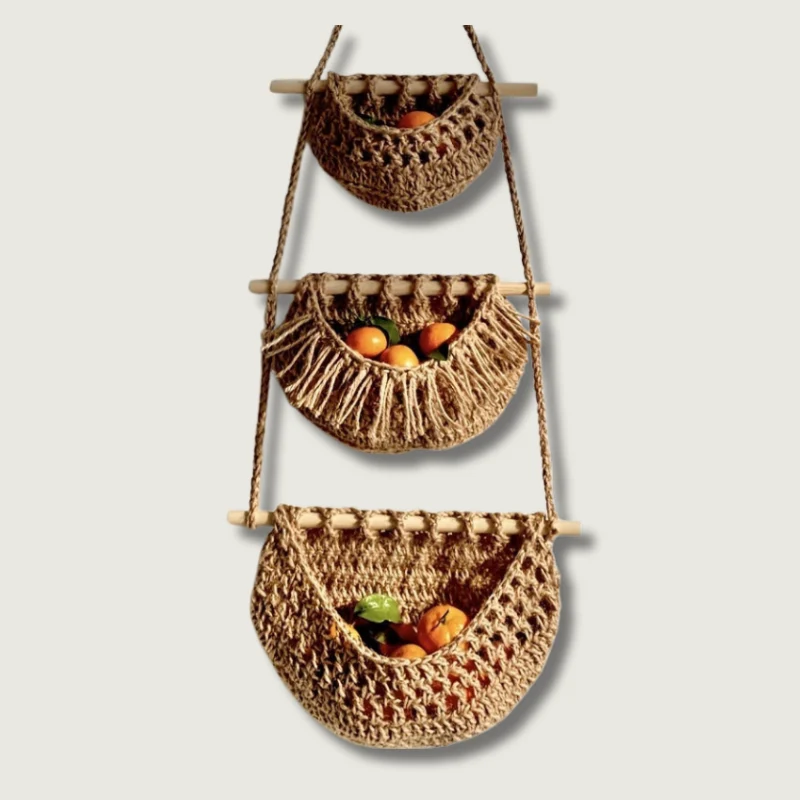Panier Décoratif en Osier avec Crochets, Style Rustique et Organisateur