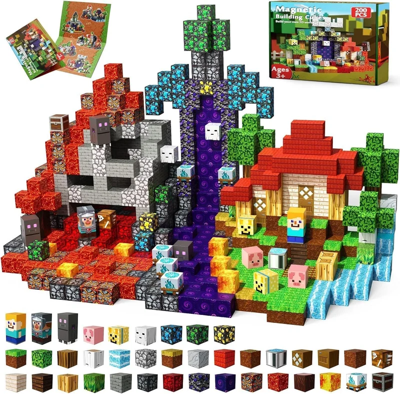 MAGNECRAFT Magnetic Blocks – 200 pcs cubes magnétiques de construction STEM pour enfants dès 3 ans