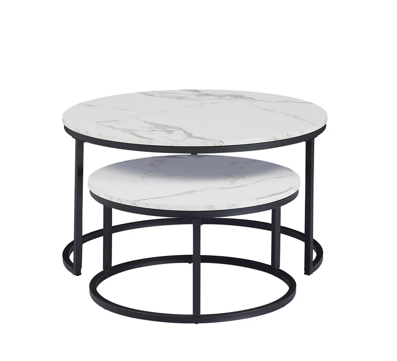 Tables Basses Rondes Nordiques - Ensemble 2 en 1 avec Finition Effet Marbre