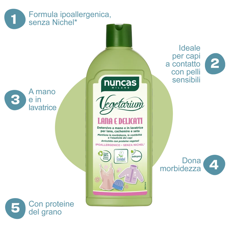 Vegetarium Detersivo a Mano e in Lavatrice Lana e Delicati - 500ml