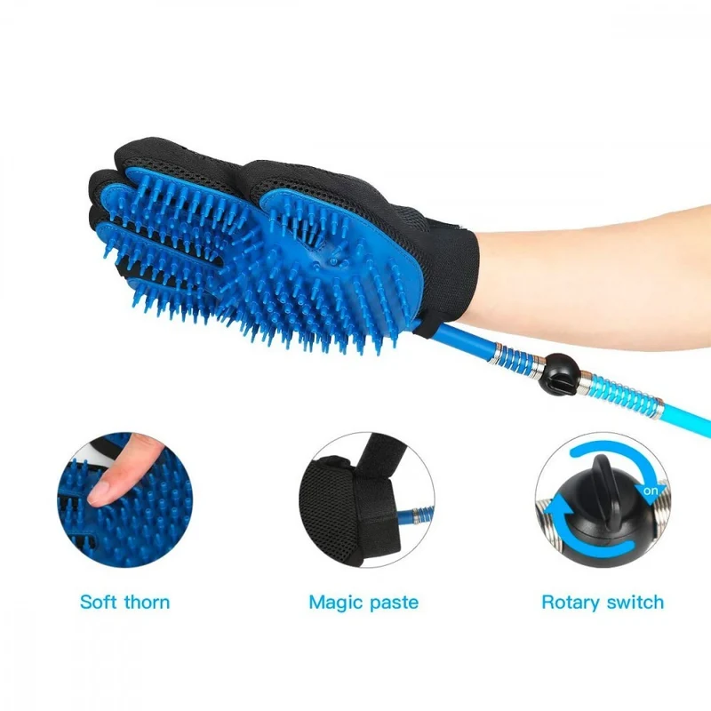 Gant 2 en 1 pour animal lavage et massage avec tuyau