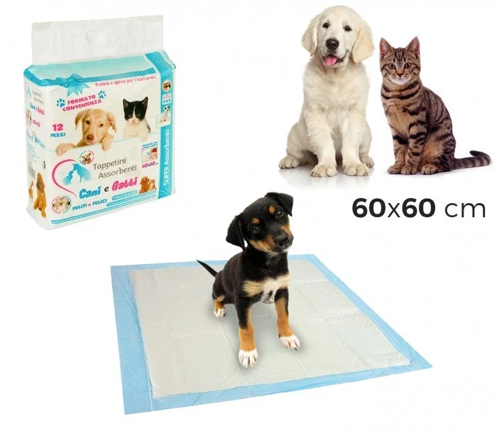 629313 Pack 12 tapis absorbants pour chiens et chats 60x60 cm capte les odeurs