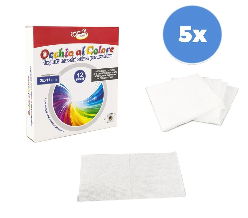 627326 5 Paquets de 12 lingettes anti-décoloration 25 x 11 cm pour lave-linge