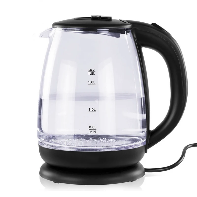 Bouilloire Électrique en Verre Borosilicate 1500W 1,8 lt Éclairage LED Bleu