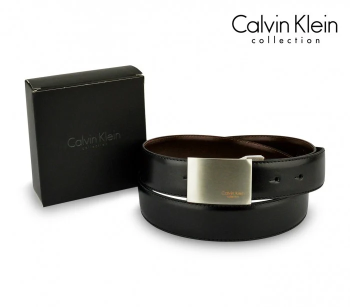 Ceinture CK014 B46 en cuir CALVIN KLEIN avec boucle en acier brossé 110 / 125 cm
