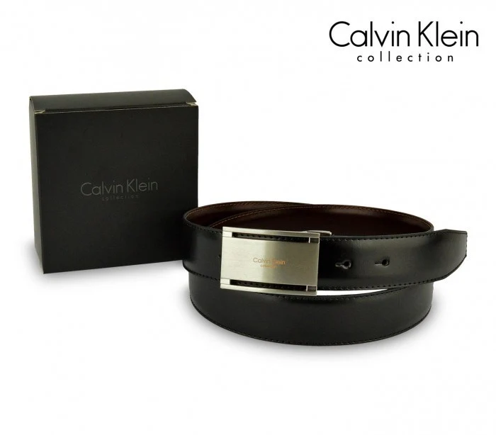 Ceinture CK014 B44 en cuir CALVIN KLEIN avec boucle en acier brossé 110 / 125 cm