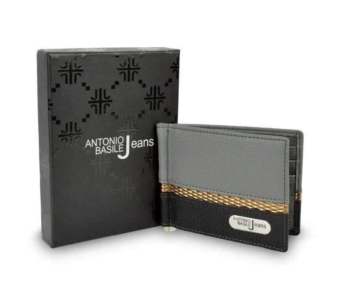 Porte-cartes hommes 8858 PSB30 en cuir ANTONIO BASILE pince à billet centrale