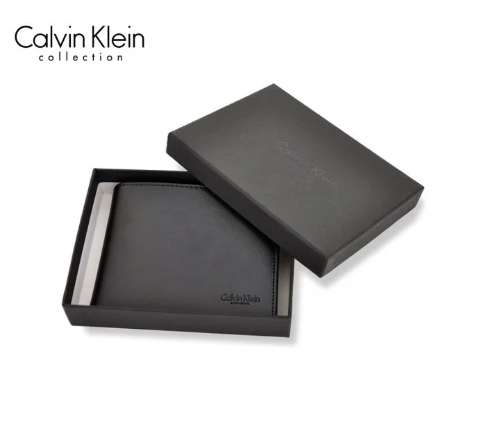 S04 Portefeuille noir CALVIN KLEIN pour homme en vrai cuir