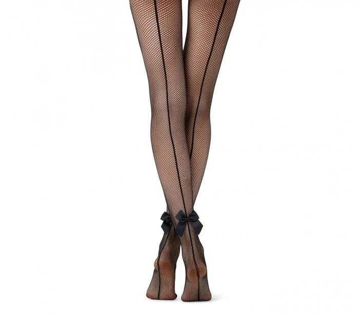 Collants micro-résille noir élastiques taille haute DUPU mod F1002 noeud liseré