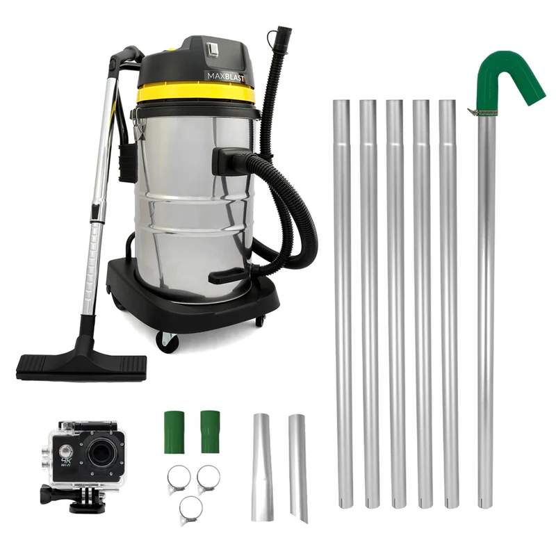 MAXBLAST Lot de Aspirateur Industriel 60 L, Perche Pour Gouttières & Caméra d'Inspection