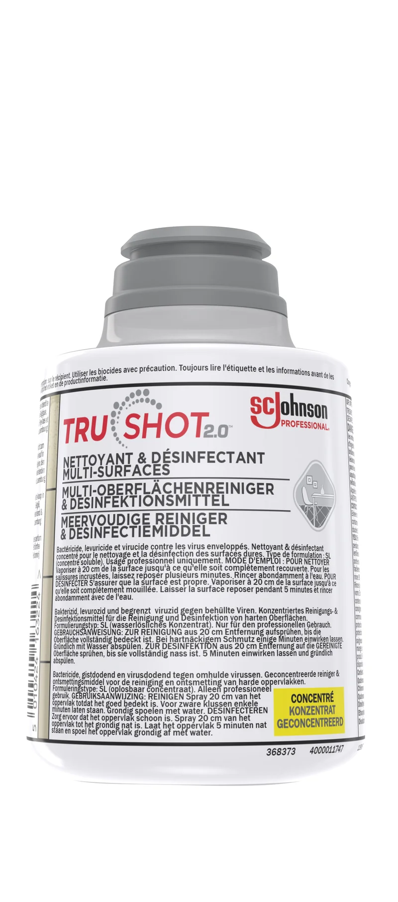 NETTOYANT DÉSINFECTANT MULTI-SURFACES TRUSHOT 2.0® CARTOUCHE 266ML X4