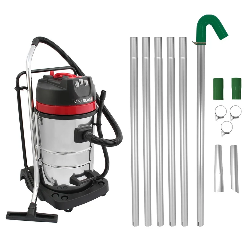 MAXBLAST Lot de Aspirateur Industriel 80 L & Perche Pour Gouttières 7,2 m