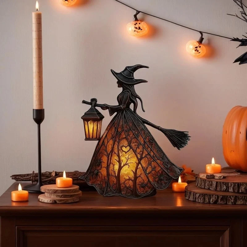 Halloween Witch Lamp with LED Lantern, Decorative for Parties
