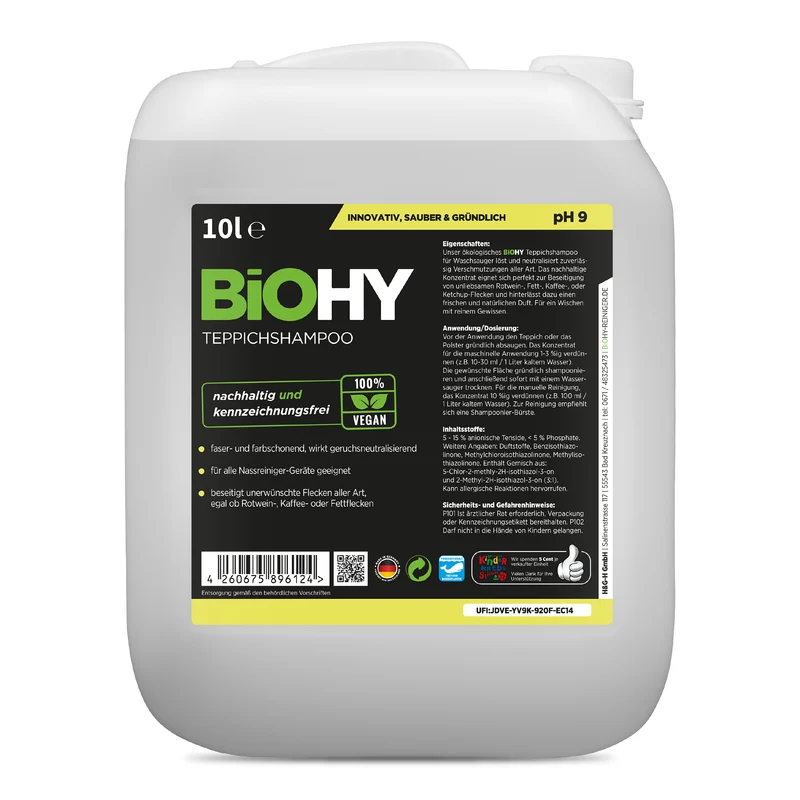 BiOHY shampooing pour tapis, nettoyant pour tapis, nettoyant pour taches, concentré, B2B