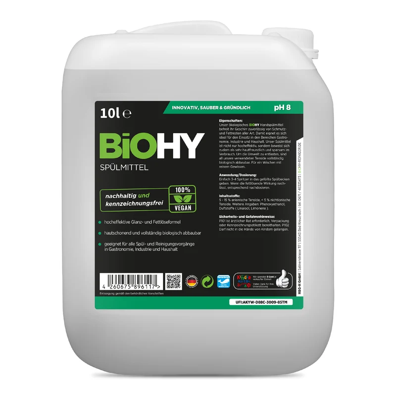 BiOHY détergent pour lave-vaisselle, détergent pour lave-mains, nettoyant pour vaisselle, B2B