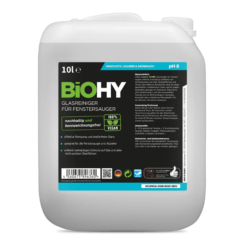 BiOHY nettoyant vitres pour aspirateur à vitres, nettoyant miroirs, nettoyant vitres, nettoyant surfaces, B2B