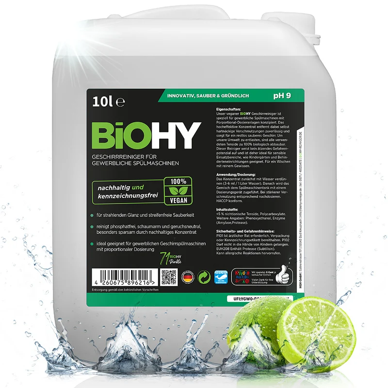 BiOHY détergent pour lave-vaisselle professionnel, liquide vaisselle, B2B