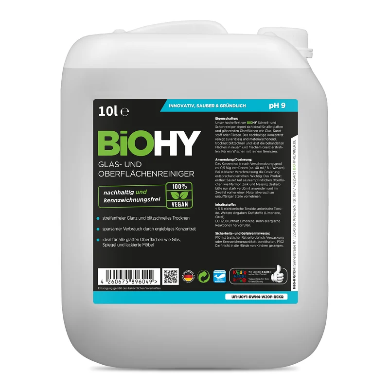 BiOHY nettoyant pour vitres et surfaces, nettoyant pour vitres, nettoyant pour surfaces, concentré, B2B
