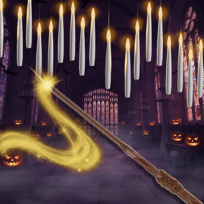 Halloween Battery-Powered Hanging LED Candles with Wand-Shaped Remote Control for Decoration