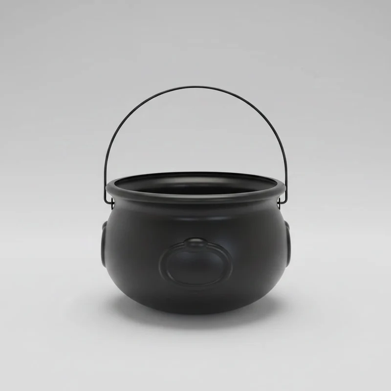 Halloween Witch's Cauldron, Black Plastic with Metal Handle, for Decoration