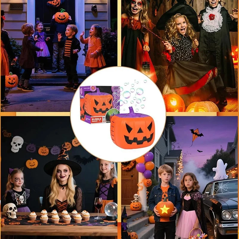 Halloween Pumpkin-Shaped Bubble Machine with Battery-Powered LED Lights for Children