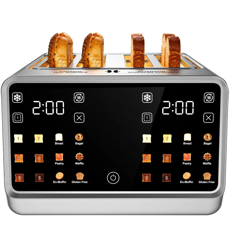 Teendow Touchscreen Toaster 4 Slice, 1800W Stainless Steel Digital Toaster with Dual Controls